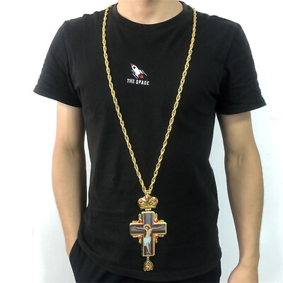 #ad Orthodox Pectoral Vintage Cross Pendant Necklace Crucifix Jesus Catholic Prayer $39.99