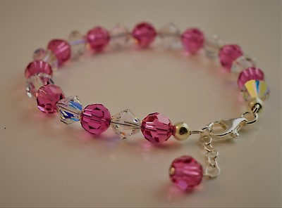 #ad Pink Color Bracelet made w Swarovski Crystal Elements 8mm Round and Bicone $25.99
