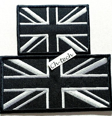 #ad Embroidered Union Jack British Patch Iron On Sew On Black UK Flag Badge 2 sizes GBP 2.75