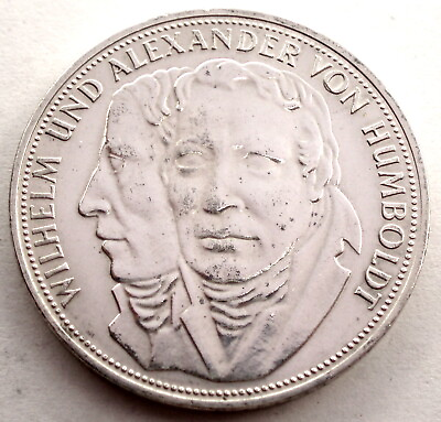 #ad GERMANY 5 MARK 1967 F Silver UNC KM#120.1 Wilhelm and Alexander von Humboldt M96 $14.95
