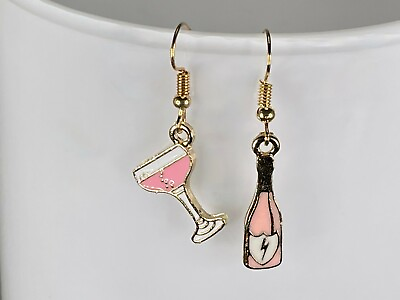 #ad CHAMPAGNE GLASS EARRINGS bottle and glass enamel mismatched fun cool earrings gi GBP 8.90