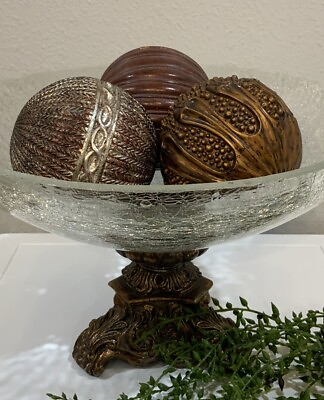 #ad Vtg Ornate Resin Bronze Silver Gold Carpet Ball Orb Sphere 4 1 4” D Decor Lot 3 $35.00