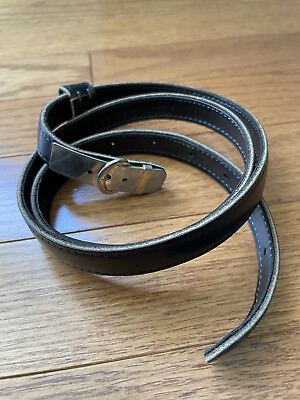 #ad vintage black leather thin Waist belt Silver And Gold Faux Hook Buckle $12.00