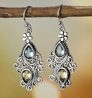 #ad Boho Flower Water Drop Pear Shaped Earrings Retro Crystal Stone Earrings NEW $5.06