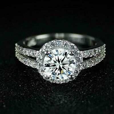 #ad 3 Ct Split Shank Halo Round Diamond Engagement Ring White Gold 14k Simulated $236.21