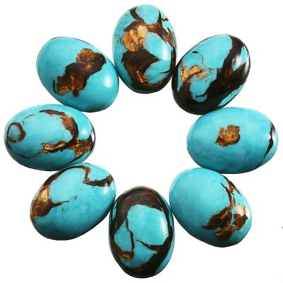 #ad 8pcs Artificial Blue Oval Turquoise amp; Gold Copper Bornite CAB Cabochons 18x25mm $12.34