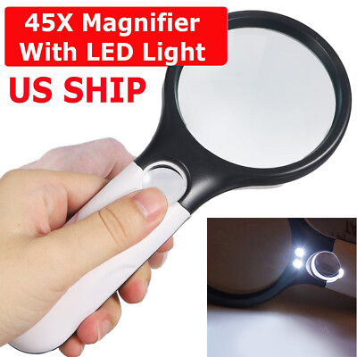 #ad 45X Magnifying Glass Handheld Magnifier 3 LED Light Reading Lens Jewelry Loupe $5.99