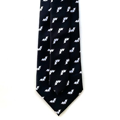 #ad Spooky Bats Novelty Black Tie White Spooky Bats Pattern 100% Polyester Tie $10.00
