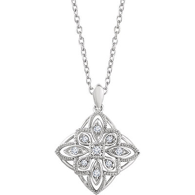 #ad Diamond Granulated Filigree 18quot; Necklace In 14K White Gold 1 10 ct. tw. $699.99