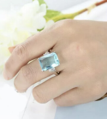 #ad Lovely NEW 10.5 CT Aquamarine Ring Size 7 925 Sterling Silver Engagement Ring $35.99
