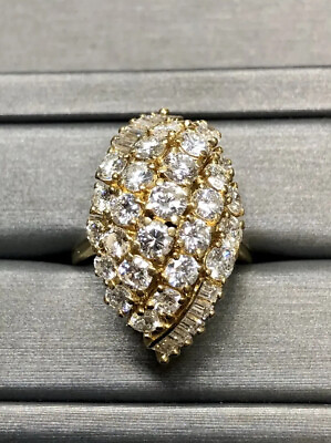 #ad Vintage 18K Round Baguette Diamond Dome Cluster Cocktail Ring 3.65cttw F Vs Sz 7 $4950.00