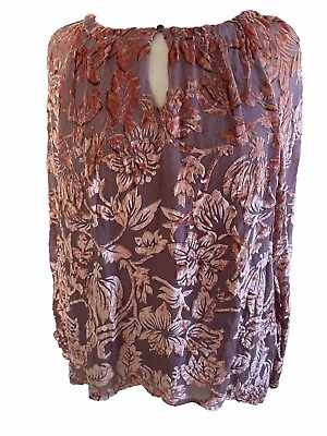 #ad Sundance Catalog Size L Embroidered Silk Blend Floral Crushed Velvet Boho Blouse $50.15