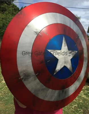 #ad Spun Aluminum 24quot; Diameter Custom Made Metal Shield Captain America Antique $165.00