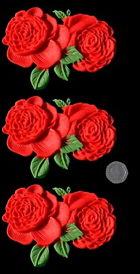 #ad 3 x Edible 3D Double Roses flowers cupcake cake toppers decorations weddings GBP 7.99