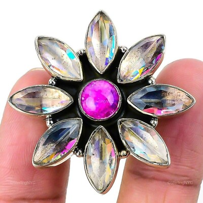 #ad Gift For Her Natural Mystic Rainbow Topaz Statement Adjustable Ring 925 Silver $36.99