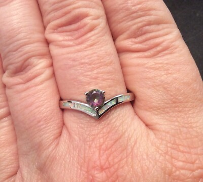 #ad Pretty Round Purple Tourmaline amp; Faux Opal Ring size 10 $23.80