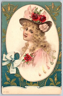#ad Postcard No 378 Pretty Victorian Lady Curly Blonde Painters Palette Nouveau R124 $24.97
