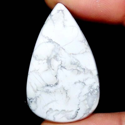 #ad African White Howlite 53.40CT 24x39x6mm 100%Natural PEAR Cabochon Loose Gemstone $9.99