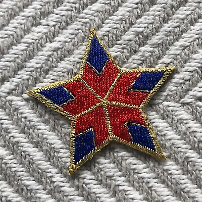 #ad Vintage Embroidered Appliqué Patch Five Point Star Geometric Red Blue Gold 1.5in $9.13