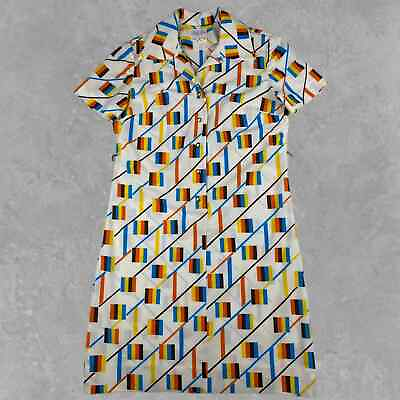 #ad Vintage Nelly Don Art Deco Primary Dress Size 18 Union Made Geometric $60.00