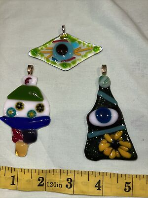 #ad Set Of Three 3 Blown Glass Including An Evil Eye Pendant $75.95