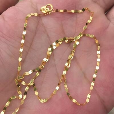 #ad Pure 18K Yellow Gold Chain Collar Kiss Link Chain Necklace Woman Gift $67.50