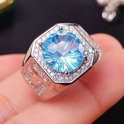 #ad 4CT Lab Created Blue Topaz amp; Cz Mens Halo Engagement Ring in 14K White Gold Over $179.39