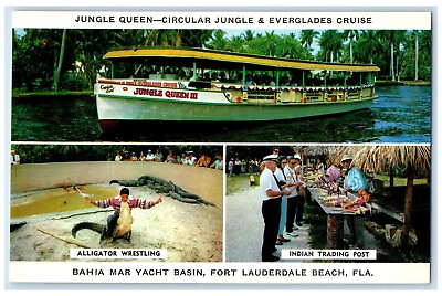 #ad 1960 New Jungle Queen III Bahia Mar Yacht Basin Fort Lauderdale Florida Postcard $29.95
