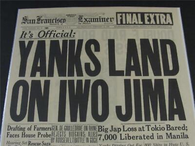 #ad VINTAGE NEWSPAPER HEADLINES WORLD WAR 2 MARINES LAND IWO JIMA JAPAN WWII 1945 $17.95