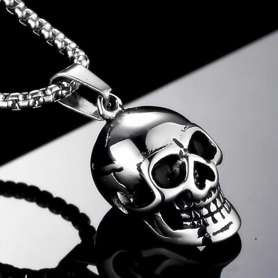 #ad Punk Silver Skull Pendant Necklace For Men Gothic Retro Rock Jewelry Chain 24quot; $11.99