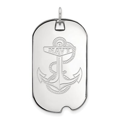 #ad 14k White Gold US Naval Academy Navy Midshipmen Anchor Logo Dog Tag Pendant $1522.99