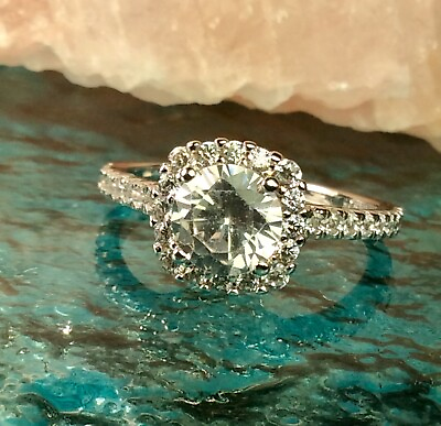 #ad 925 Sterling Silver Halo Round Cut CZ Gemstone Ring SZ 8 Fine Jewelry $29.58