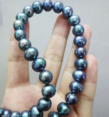 #ad 9 10mm Genuine Natural Tahitian Peacock Black Real Baroque Pearl Necklace 18#x27;#x27; $17.99