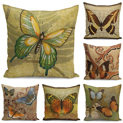#ad 18quot; Vintage Butterfly Throw Pillow Cases Cotton Linen Sofa Waist Cushion Cover $3.87