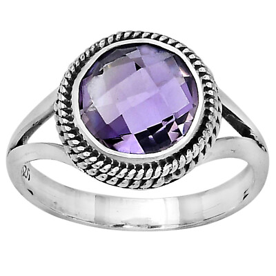 #ad Faceted Natural Amethyst Brazil 925 Sterling Silver Ring s.7 Jewelry R 1010 $10.49
