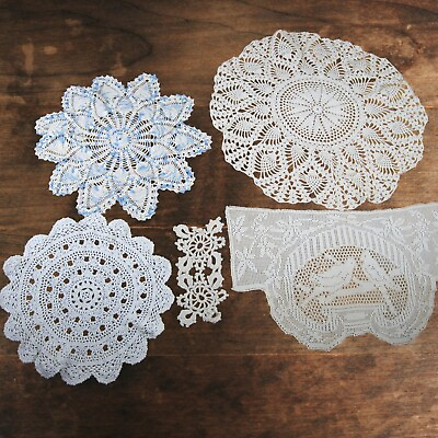 #ad Vintage Doiles Lot Crocheted Doily Table Topper Cottage Assorted White Ivory $13.50