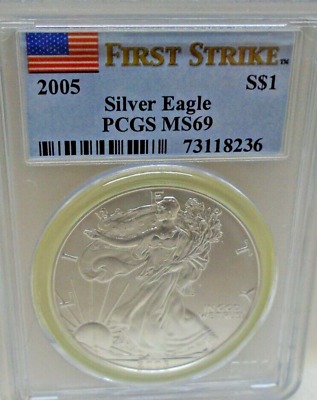 #ad 2005 First Strike Silver Eagle Certified by PCGS as MS69 $57.99