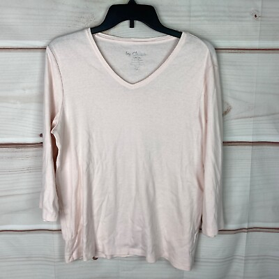 #ad By Chicos Cotton V Neck T Shirt Top Womens 2 Large 3 4 Sleeve Solid Knit Basic $11.89