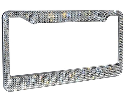 #ad 1 LUX White Diamond CRYSTAL Metal License Plate Frame Caps Made with Swarovski $34.99