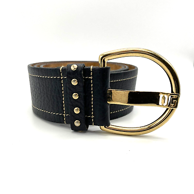 #ad Dolce amp; Gabbana Belt LOGO Leather Black Antique Gold Fittings 85cm 34 inX03 0051 $99.99