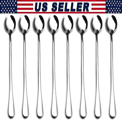 #ad #ad 6 PCS Stainless Steel Ice Cream Cocktail Teaspoons Coffee Soup Tea Long Spoons $11.50