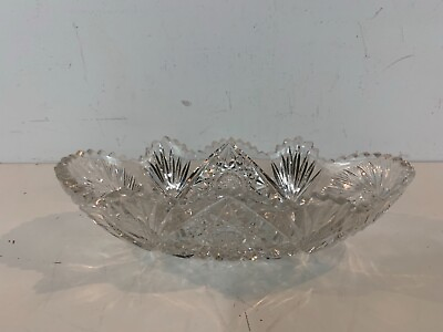 #ad American Brilliant Clear Cut Glass Decorative Oval Dish with Scalloped Rim $125.00