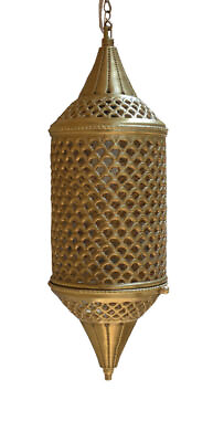 #ad Handcrafted Moroccan Matte Gold Brass 16quot; H Ceiling light Fixture Lamp Lantern $252.84