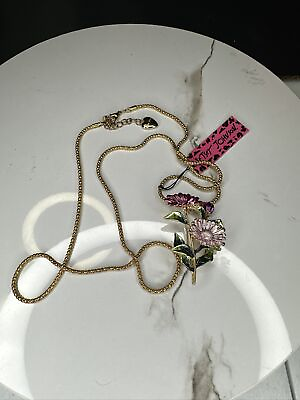 #ad BETSEY JOHNSON ENAMEL amp; MULTI COLOR CRYSTAL FLOWER PENDANT PIN NECKLACE $30.00