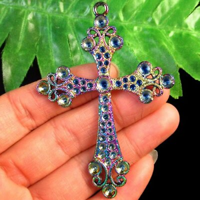 #ad Carved Rainbow Tibetan Silver Cross Pendant Bead SH217 $9.35