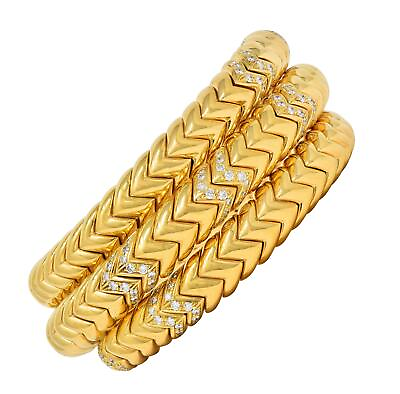 #ad Bulgari Vintage Diamond 18 Karat Yellow Gold Spiga Tubogas Triple Wrap Bracelet $47300.00