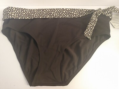 #ad Croft amp; Barrow Brown White High Fold Over Side Knot Tie Waist Bikini Bottom 16 $7.99