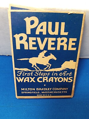 #ad Milton Bradley Paul Revere vintage box wax crayons First steps in box original $19.99