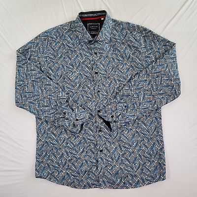 #ad Silver Stone Shirt Mens XXL 47quot; Chest Modern Fit Button Up Geometric Feather $15.00