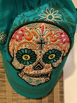 #ad Kbethos Skull Hat Turquoise Crystal Cotton $16.99
